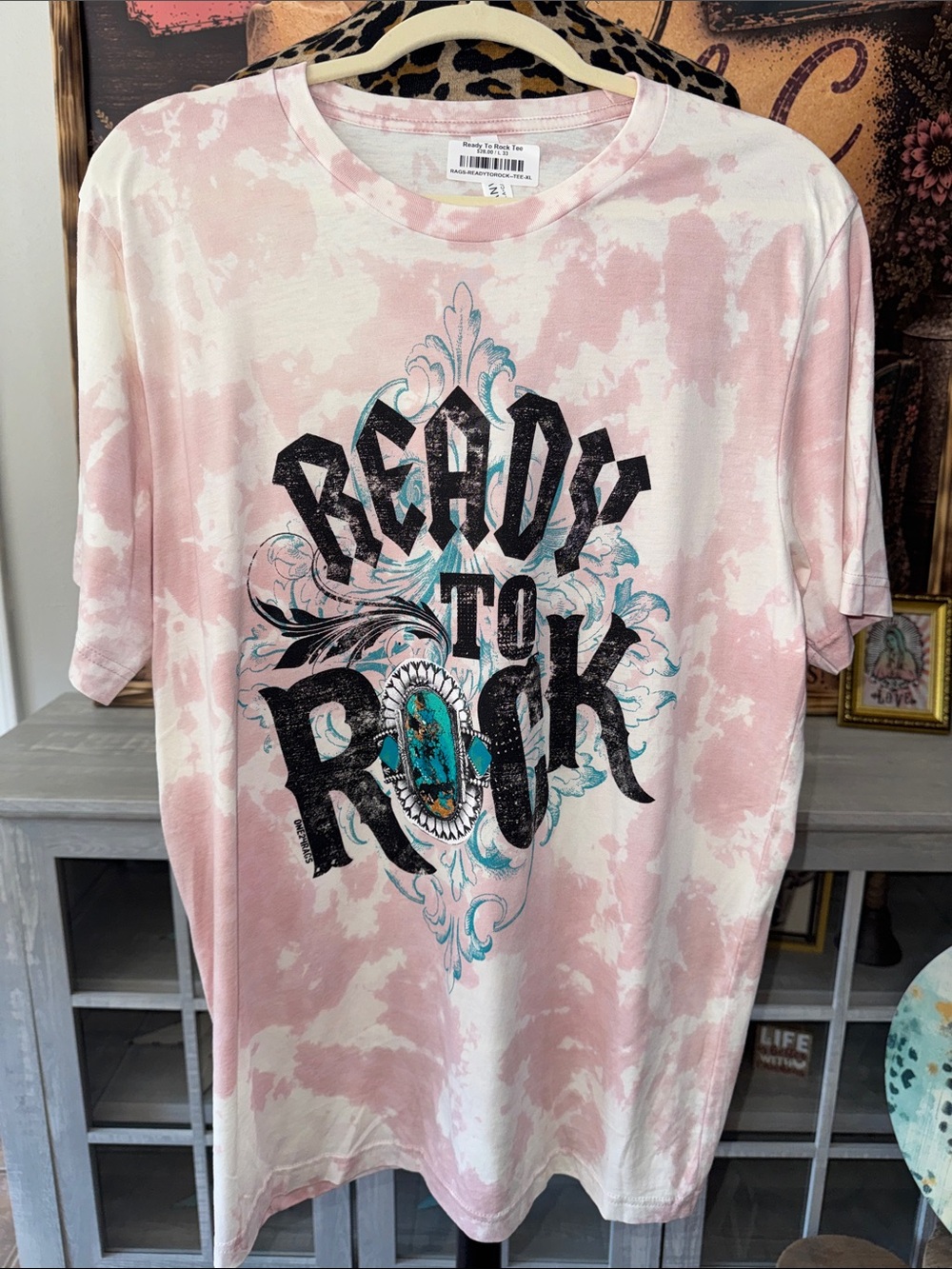 NWT ONE24 Women's Ready to Rock Graphic Tee - Rose Pink Tie-Dye